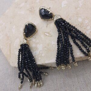 Kendra Scott Blossom Black & Gold Granite Tassel Earrings